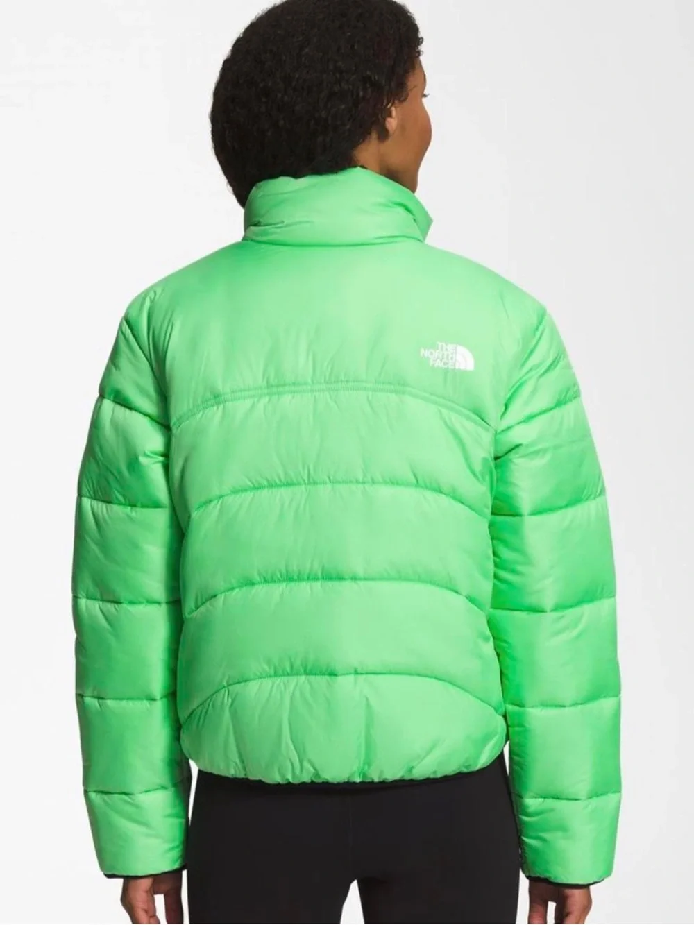 The North Face Women's Cropped Nuptse Puffer Jacket in Chlorophyll Green - Picture 3 of 7